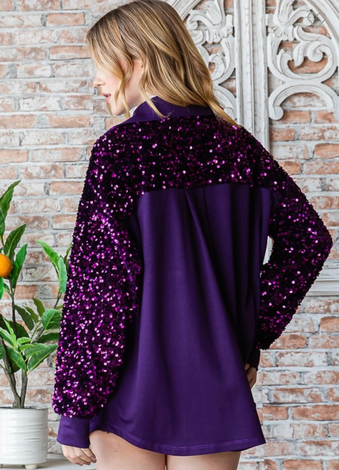 Purple Sequin Shacket sold by The Dogwood Boutique product image thumbnail 2