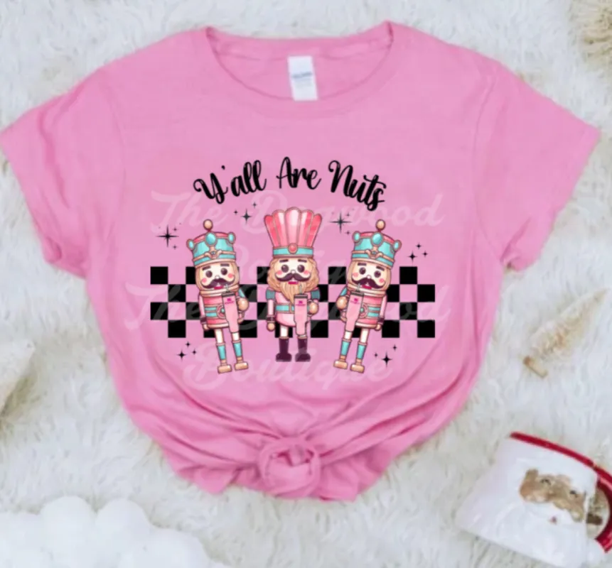 Yall are Nuts Christmas Tee sold by The Dogwood Boutique