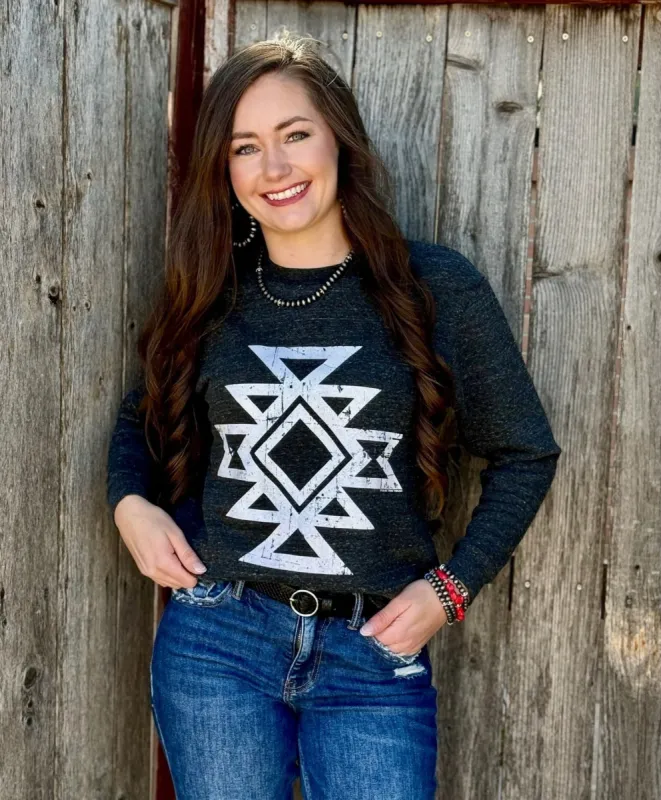 Sync Logic Ringo Aztec White Ink Sweatshirt sold by The Dogwood Boutique