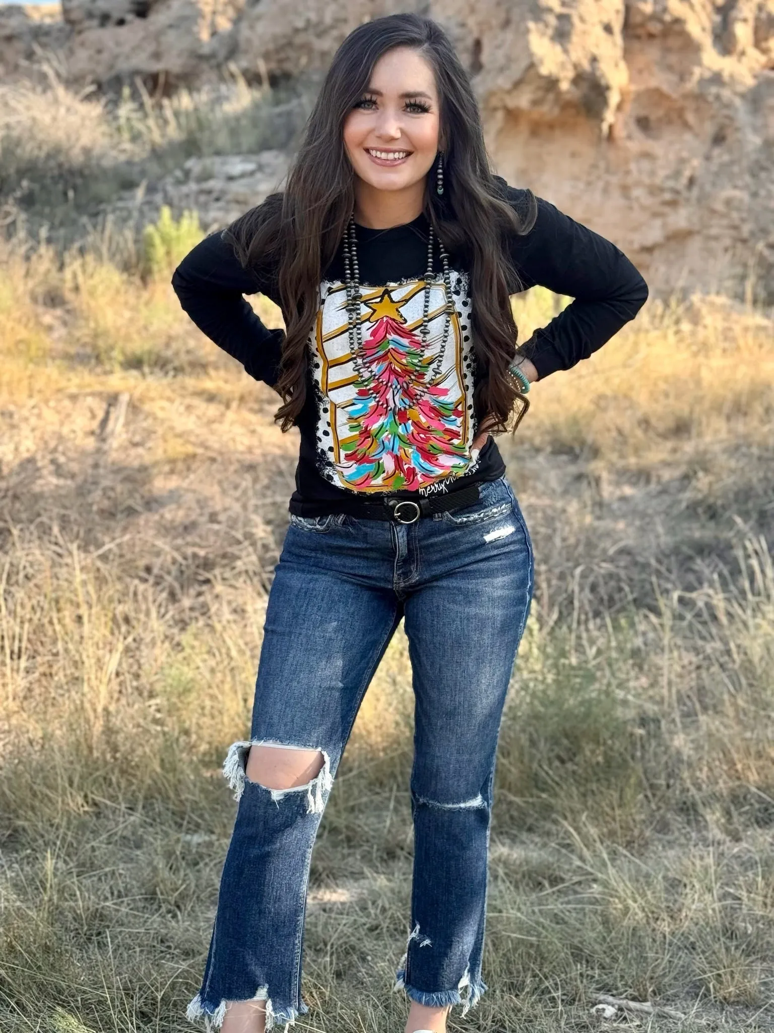 Paintbrush Christmas Tree Long Sleeve & Sweatshirt sold by The Dogwood Boutique product image thumbnail 3