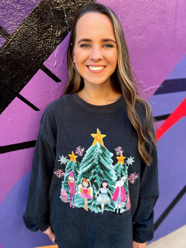 RTS Charcoal Watercolor Tree Scene Corded Crew sold by The Dogwood Boutique