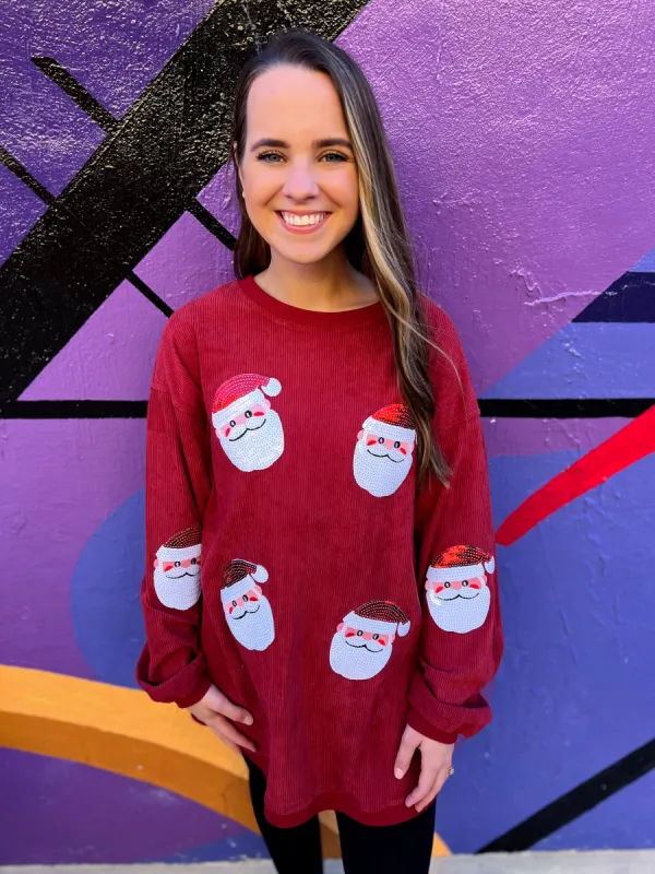 RTS Sequin Santa Corded Crew sold by The Dogwood Boutique