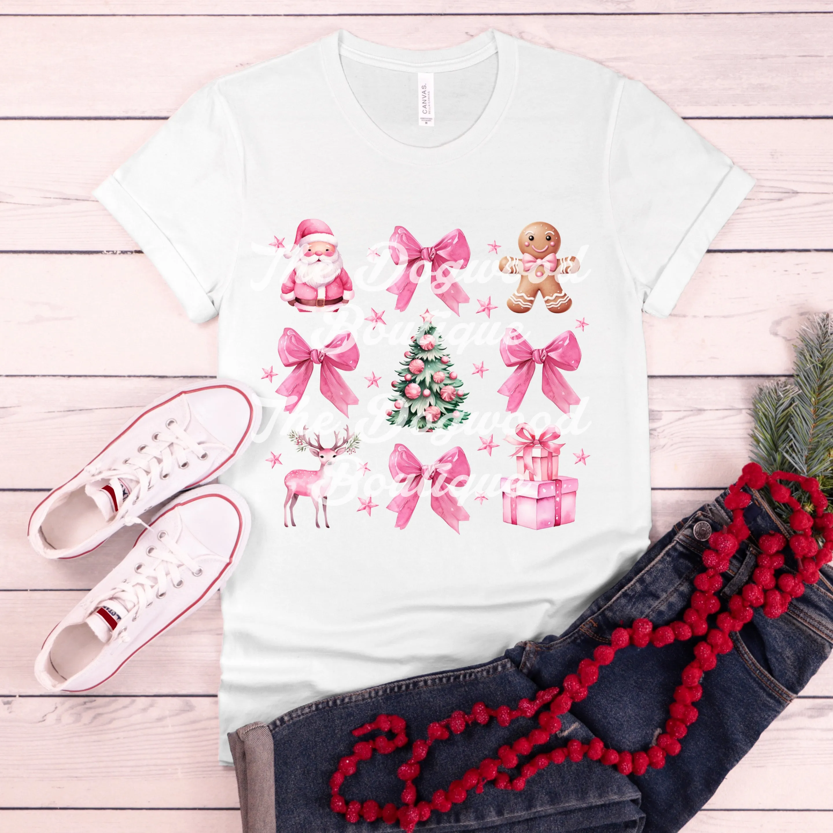 Pink Christmas Coquette Collage Tee sold by The Dogwood Boutique