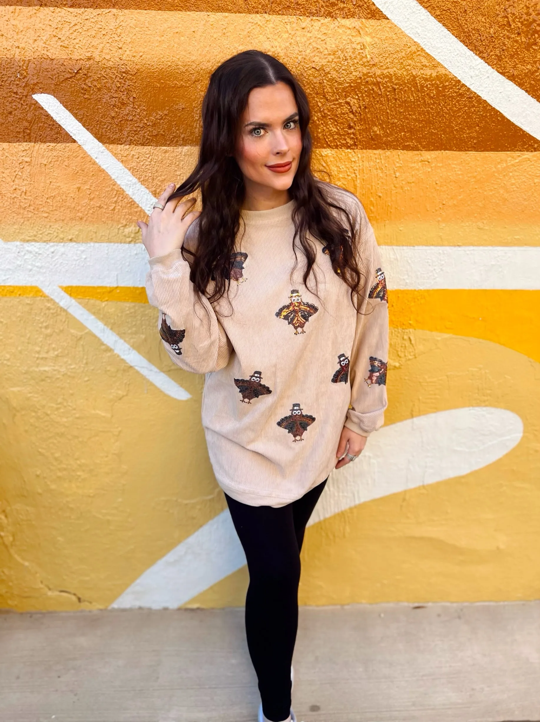 Preorder Sequin Turkey Corded Crew sold by The Dogwood Boutique product image thumbnail 5