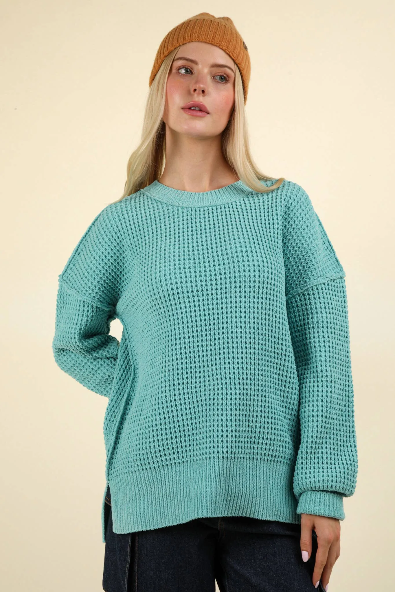 Sea Foam Oversized Knit Sweater Pullover sold by The Dogwood Boutique product image thumbnail 3
