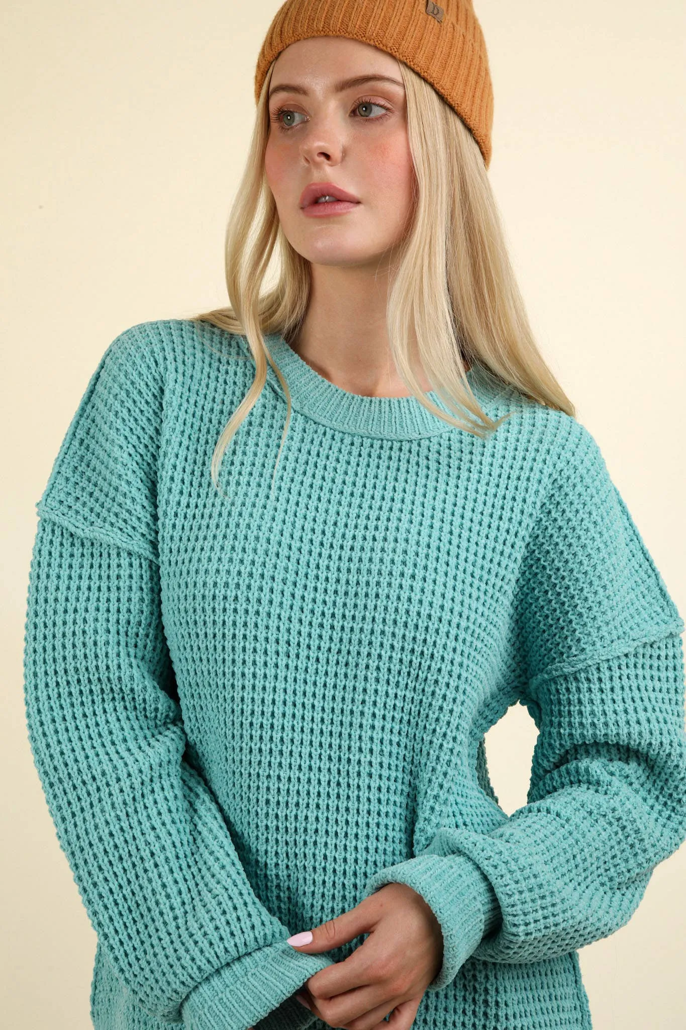 Sea Foam Oversized Knit Sweater Pullover sold by The Dogwood Boutique product image thumbnail 5
