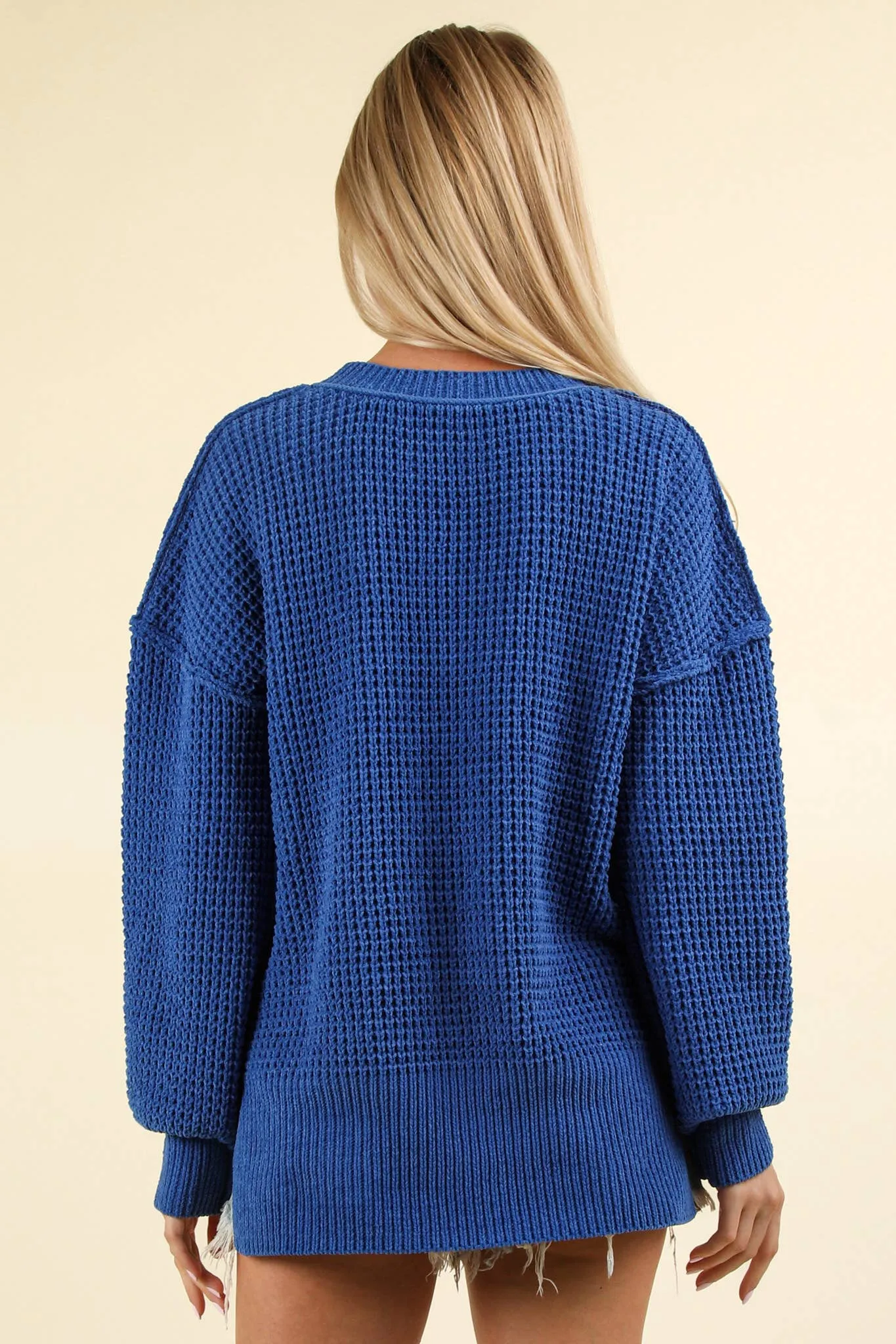 Royal Blue Oversized Knit Sweater Pullover sold by The Dogwood Boutique product image thumbnail 5