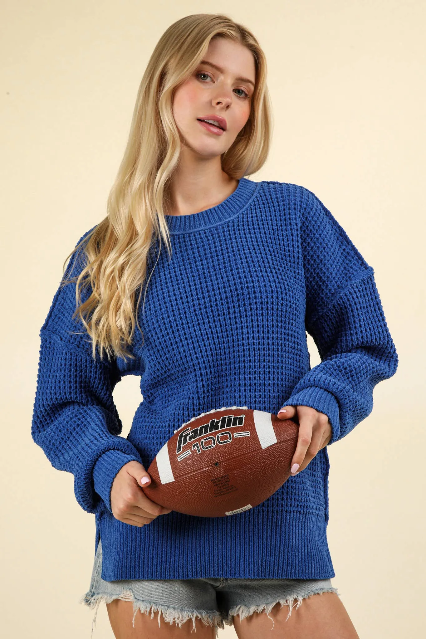 Royal Blue Oversized Knit Sweater Pullover sold by The Dogwood Boutique product image thumbnail 3