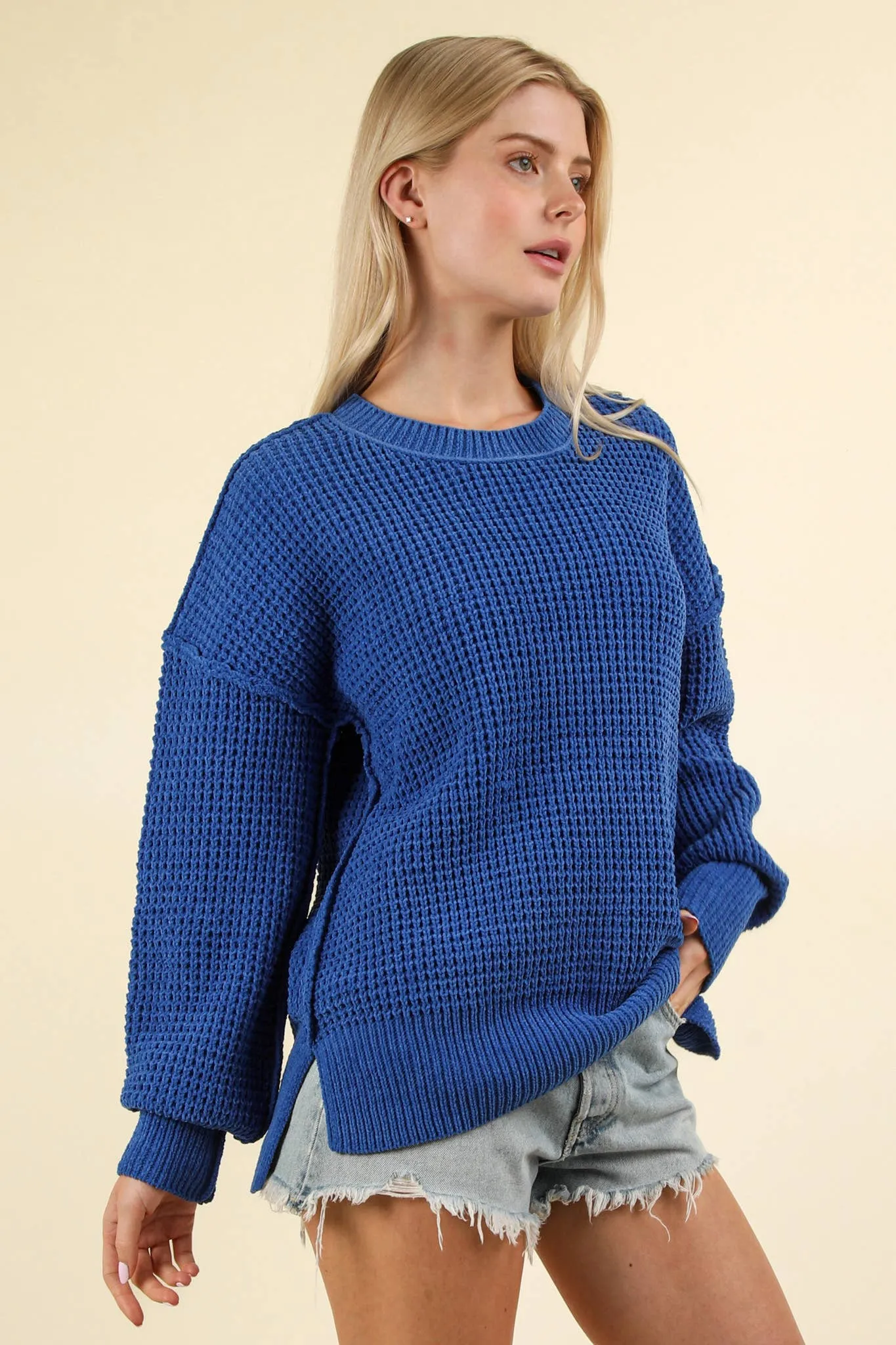 Royal Blue Oversized Knit Sweater Pullover sold by The Dogwood Boutique
