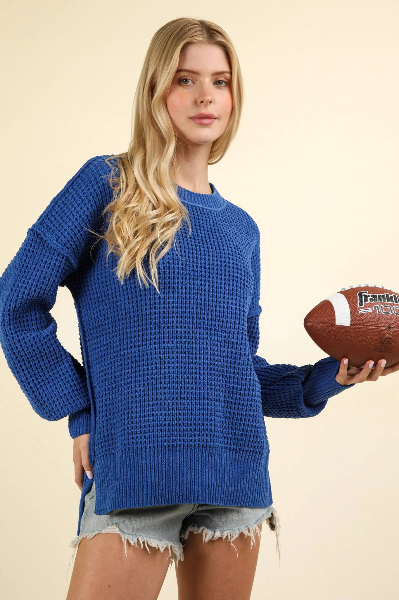 Royal Blue Oversized Knit Sweater Pullover sold by The Dogwood Boutique product image thumbnail 4
