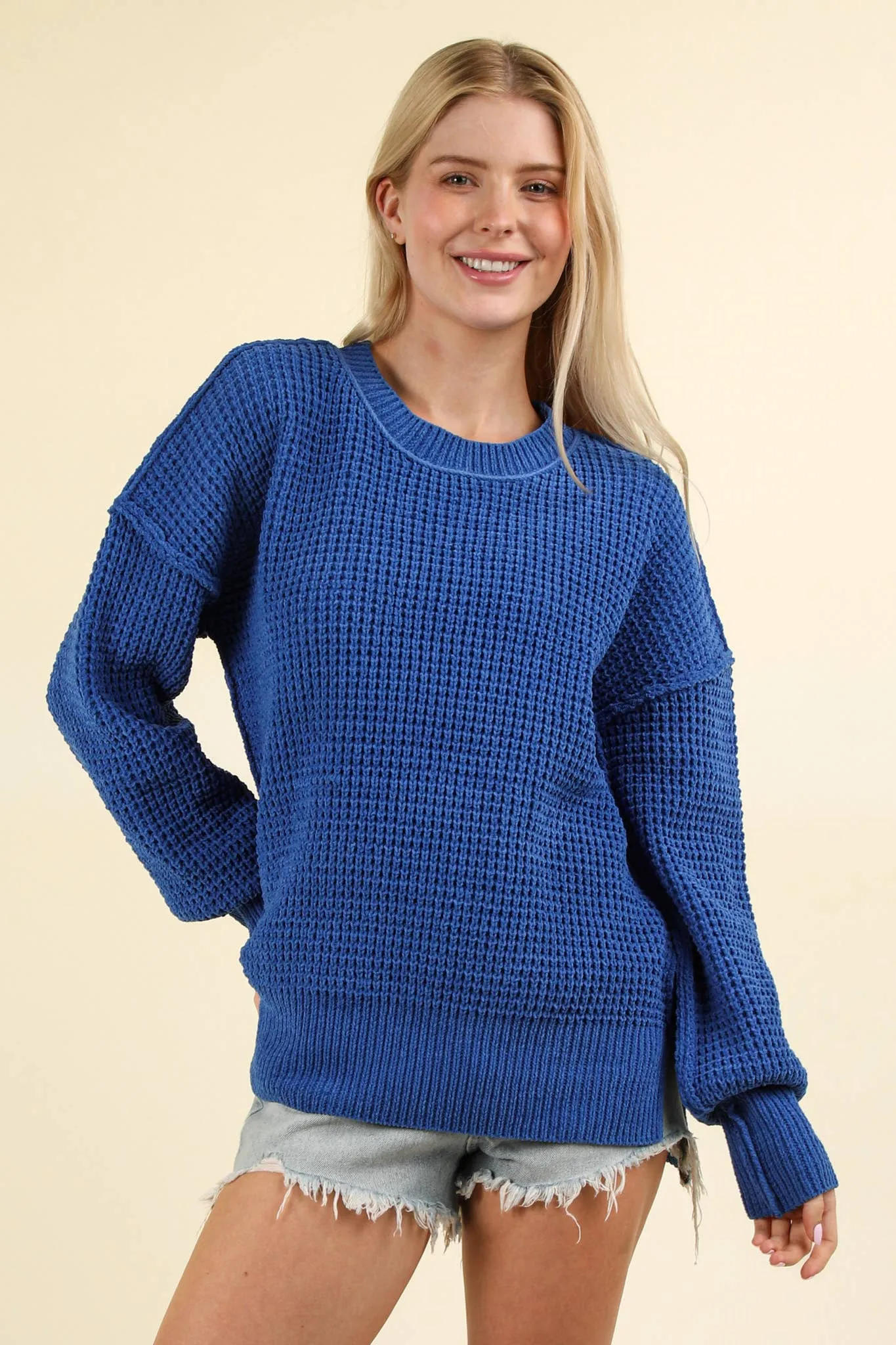 Royal Blue Oversized Knit Sweater Pullover sold by The Dogwood Boutique product image thumbnail 2