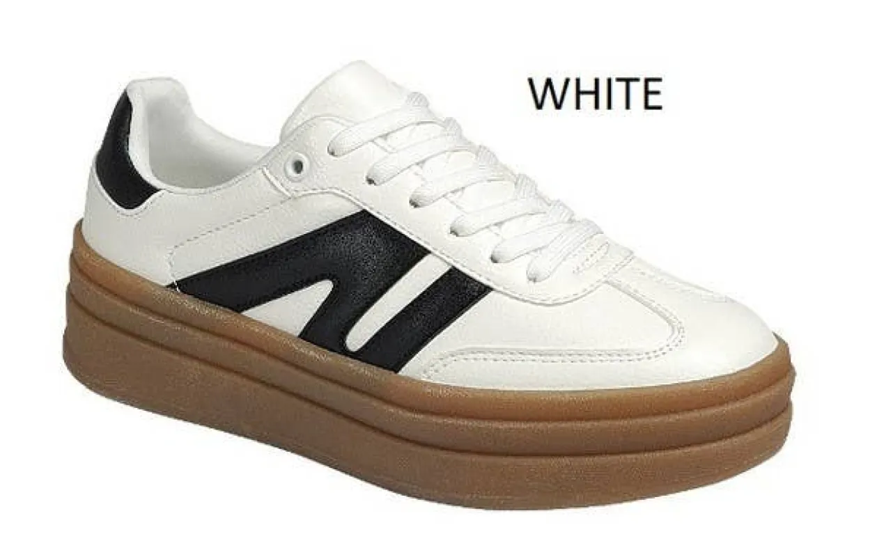 White & Black Round Toe Rubber Platform Sneakers sold by The Dogwood Boutique