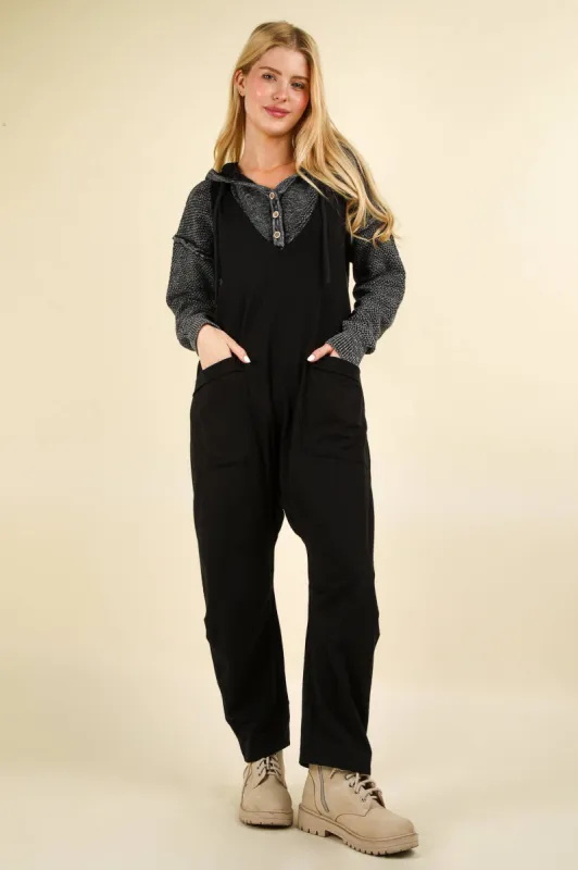 Black Casual Loose Fit Solid Knit Baggy Jumpsuit sold by The Dogwood Boutique