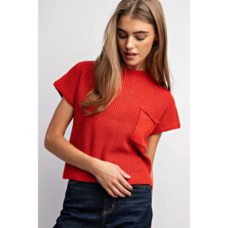 Red Drop Shoulder Rib Knit Sweater Top sold by The Dogwood Boutique