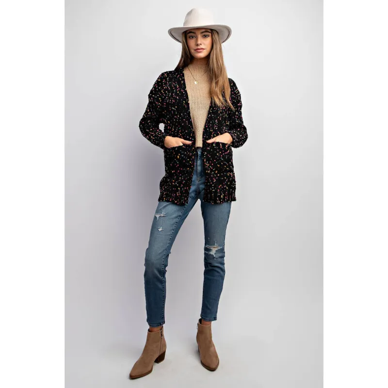 Black Cardigan with Rainbow Sprinkles sold by The Dogwood Boutique
