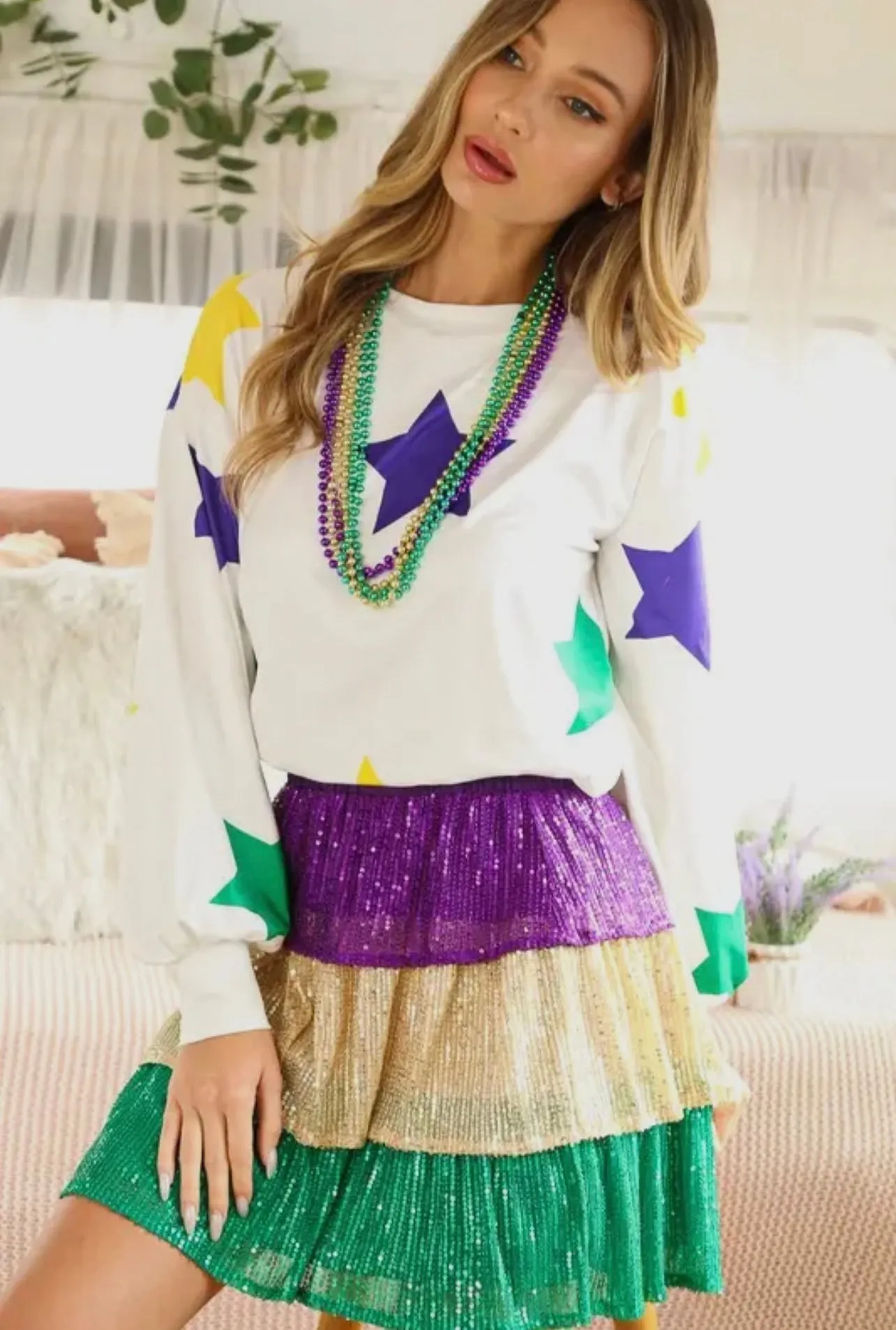 Mardi Gras Star Long Sleeve Top sold by The Dogwood Boutique