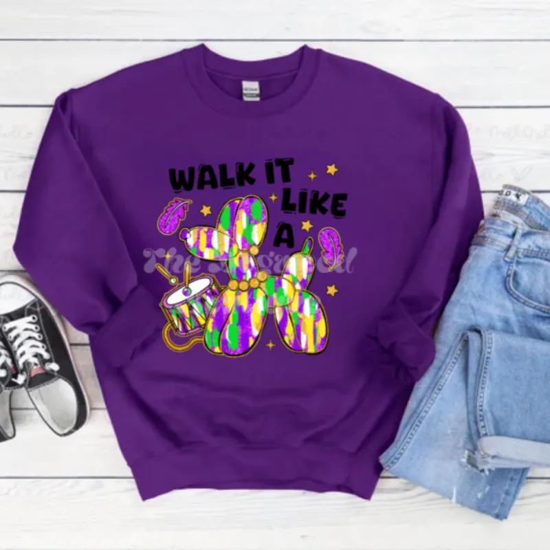 Walk it Like a Dog Mardi Gras Balloon Dog Tee or Sweatshirt (Adult or youth) sold by The Dogwood Boutique