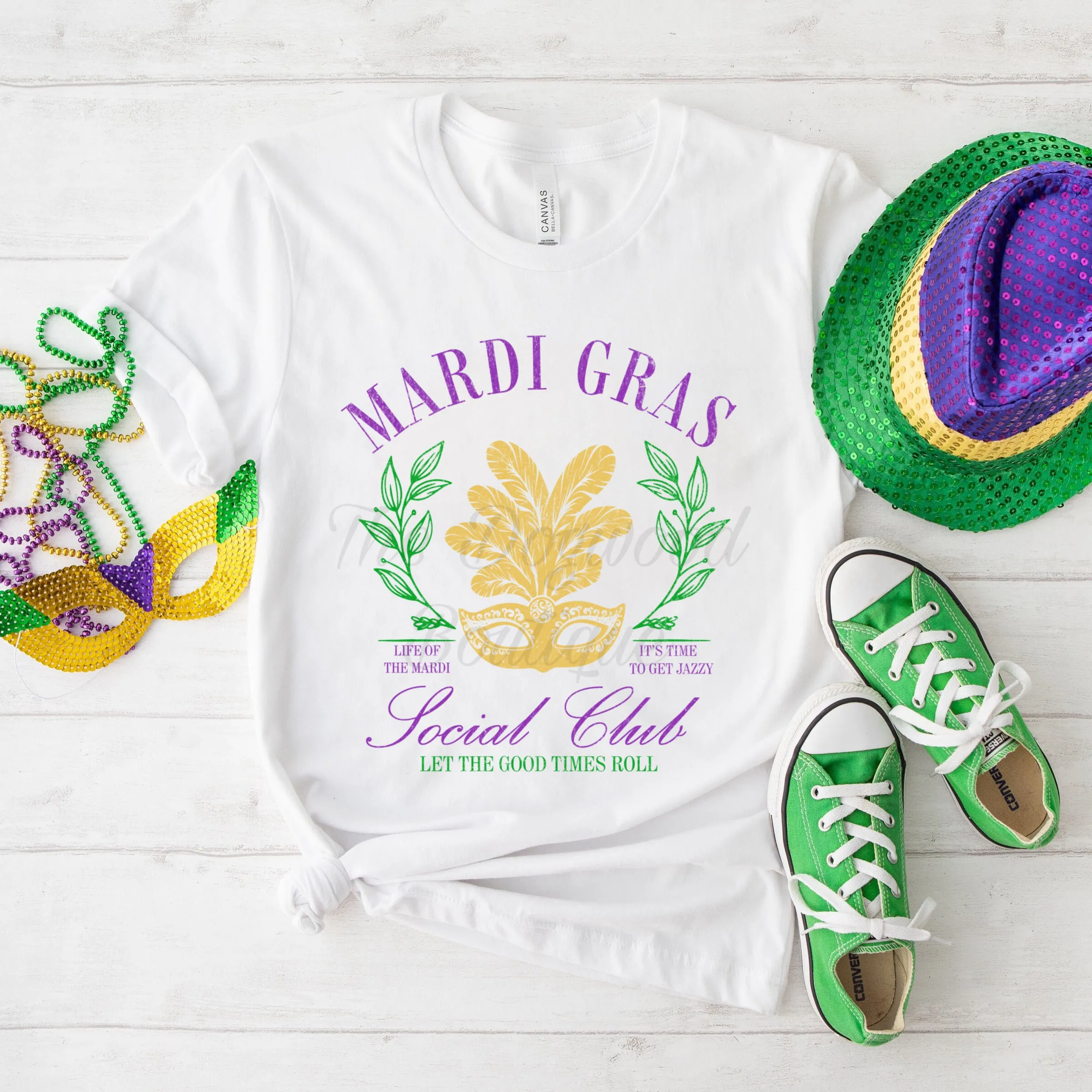 Mardi Gras Social Club Tee sold by The Dogwood Boutique