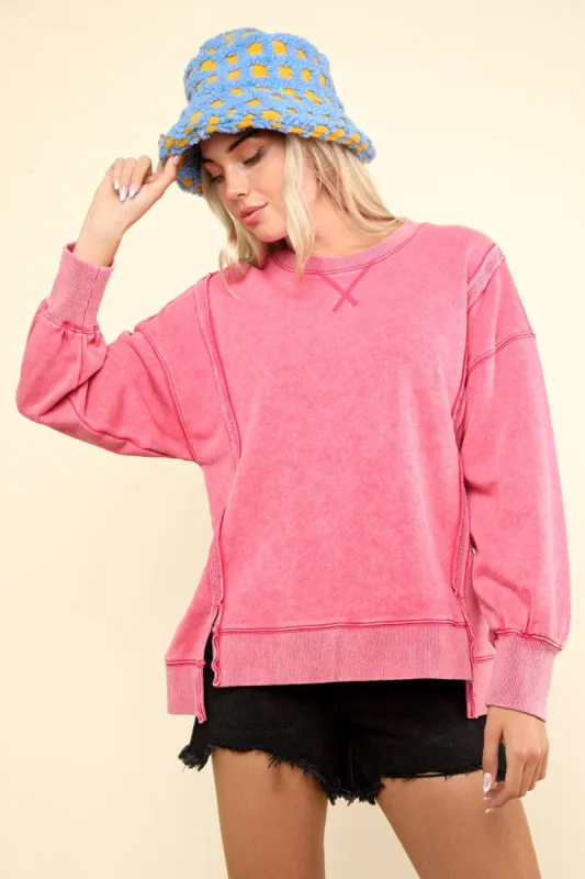 Pink Mineral Washed French Terry Oversized Knit Top sold by The Dogwood Boutique