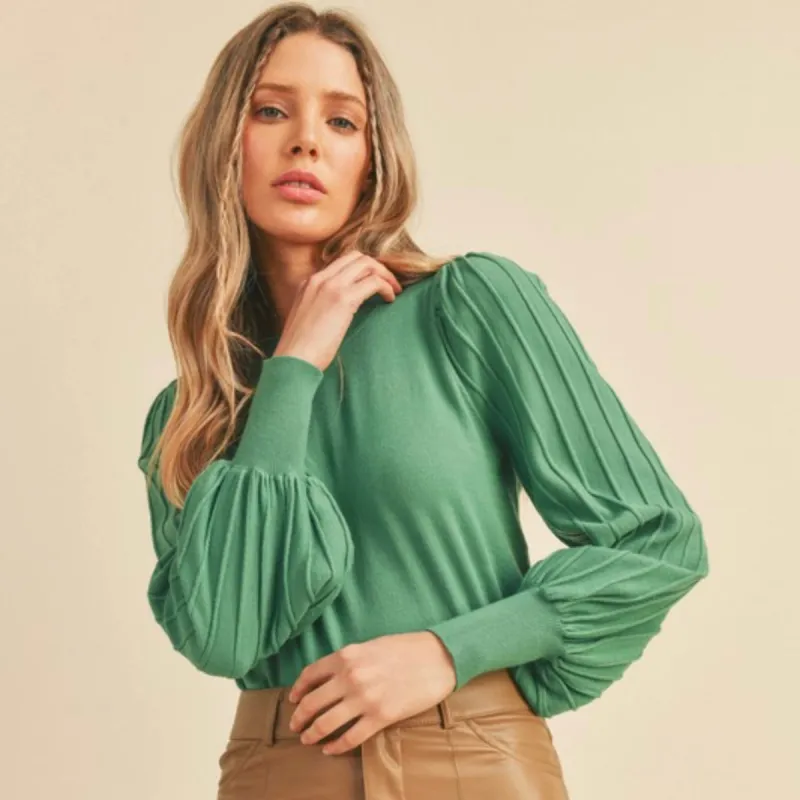 Textured Stripe Balloon Sleeve Sweater sold by The Dogwood Boutique