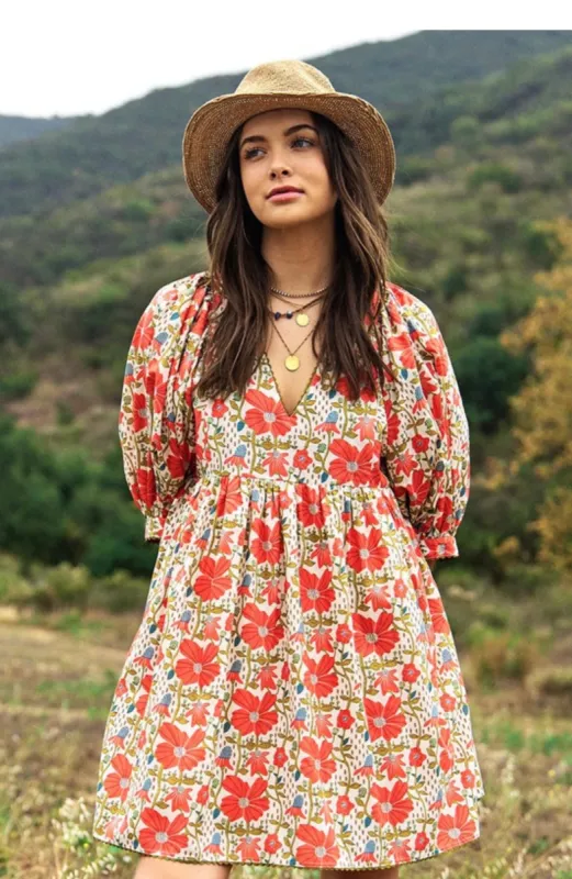Coral Floral Print Dress sold by The Dogwood Boutique