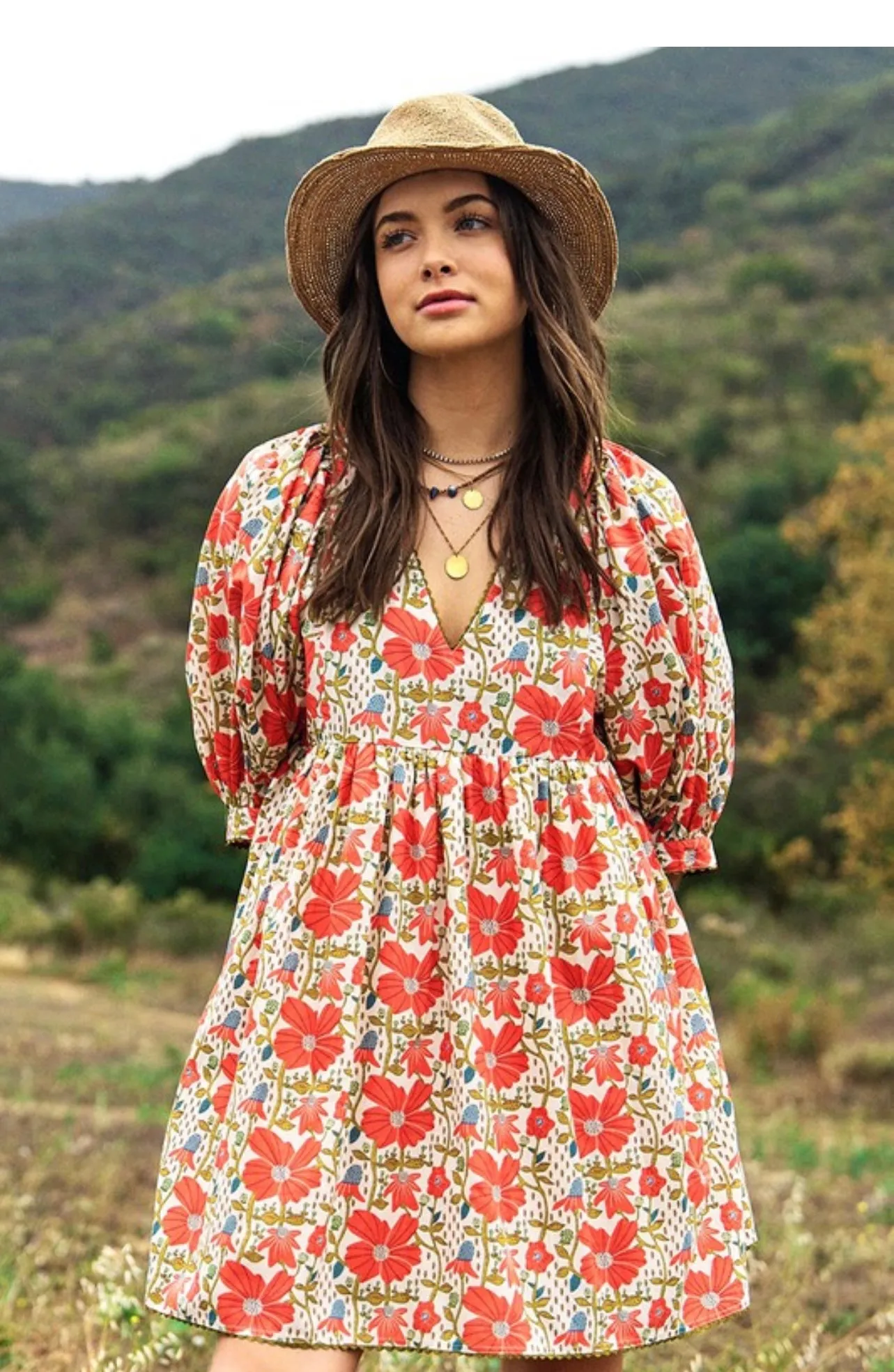 Coral Floral Print Dress sold by The Dogwood Boutique