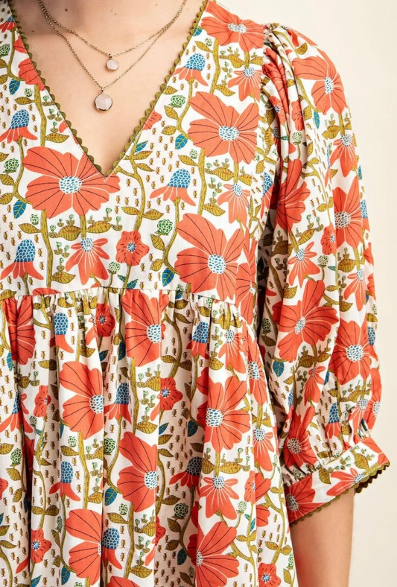 Coral Floral Print Dress sold by The Dogwood Boutique product image thumbnail 2
