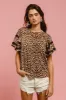 BiBi Leopard Crochet Trim Round Neck Short Sleeve Top sold by The Dogwood Boutique