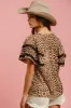 BiBi Leopard Crochet Trim Round Neck Short Sleeve Top sold by The Dogwood Boutique