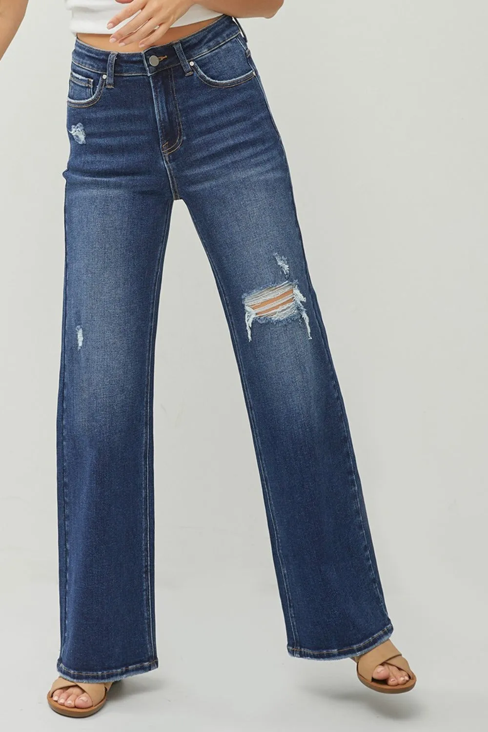 RISEN Full Size High Rise Distressed Wide Leg Jeans sold by The Dogwood Boutique product image thumbnail 5