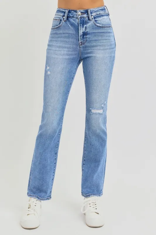 RISEN Full Size Distressed High-Rise Ankle Straight Jeans sold by The Dogwood Boutique