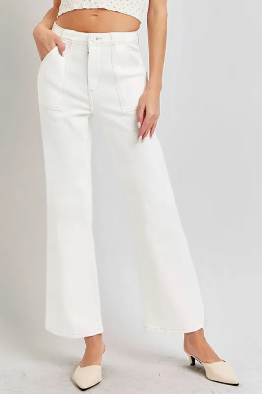 RISEN High Rise Ankle Flare Jeans with Patch Pockets sold by The Dogwood Boutique