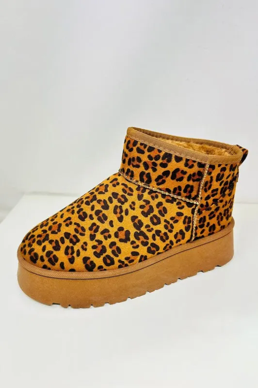 WILD DIVA Leopard Suede Round Toe Platform Booties sold by The Dogwood Boutique