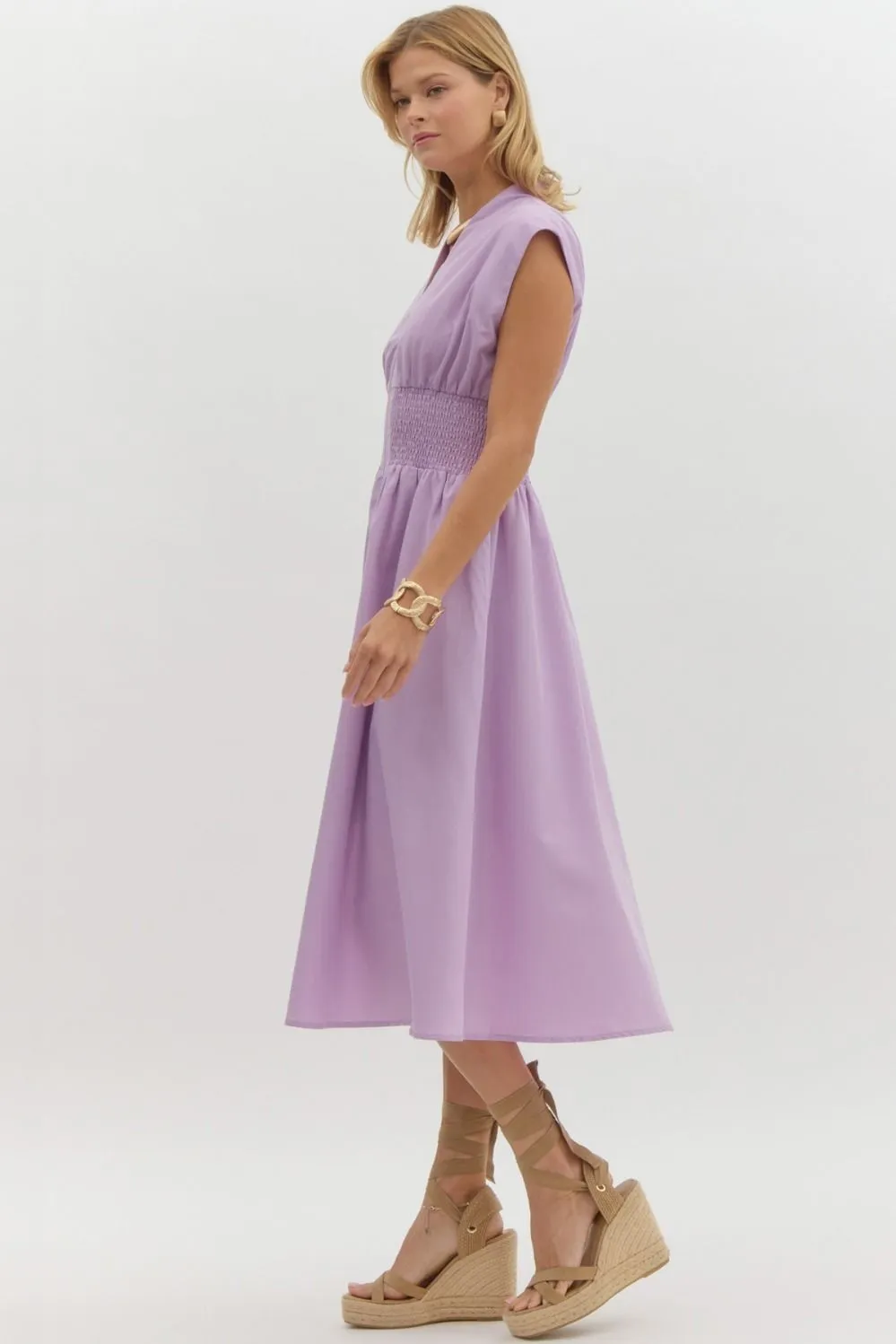 Lavender Front Zip Midi Dress sold by The Dogwood Boutique product image thumbnail 3
