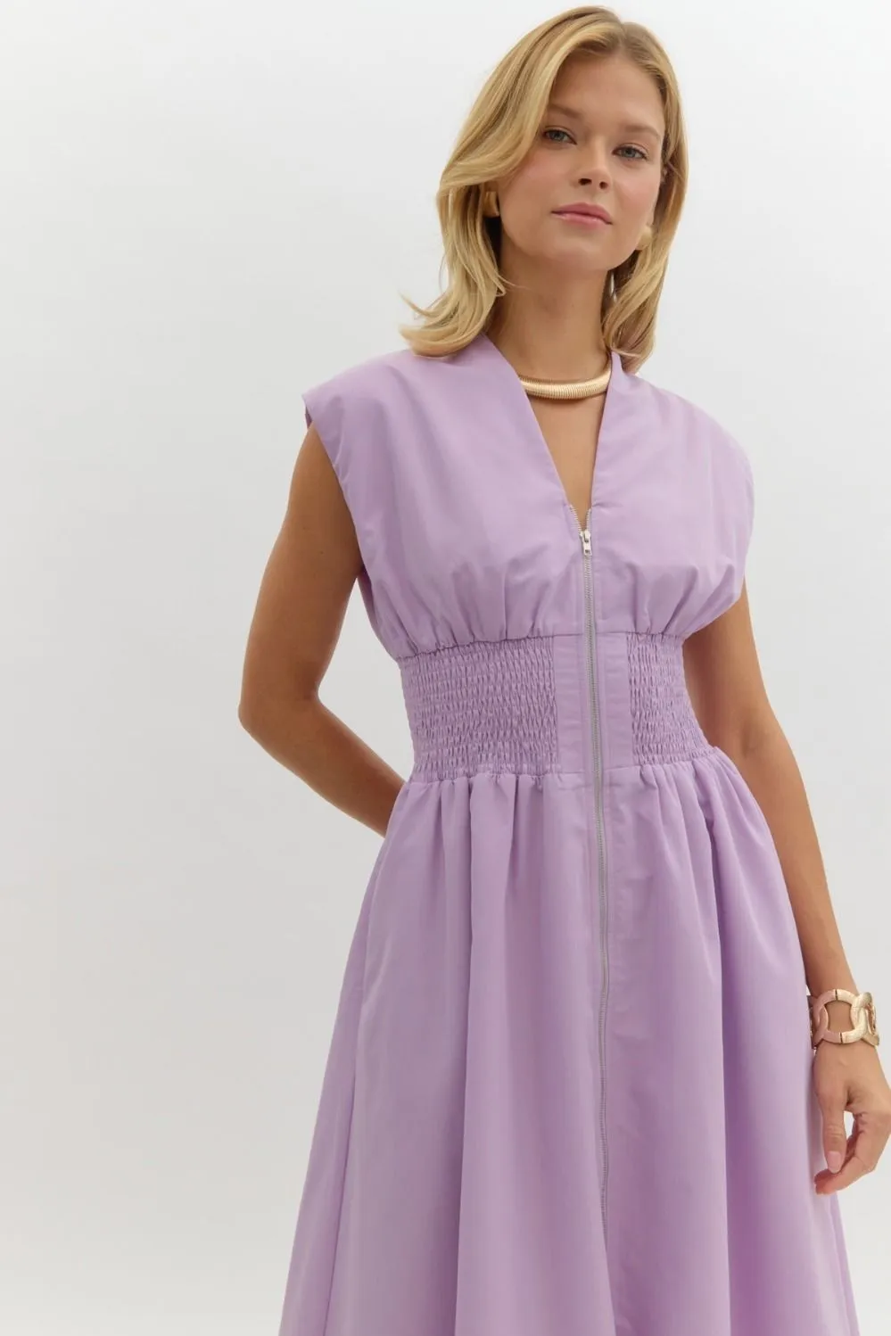 Lavender Front Zip Midi Dress sold by The Dogwood Boutique product image thumbnail 5