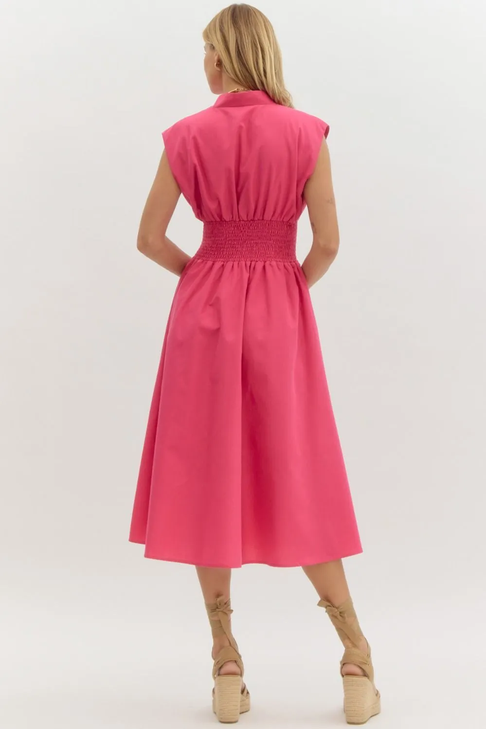 Hot Pink Front Zip Midi Dress sold by The Dogwood Boutique product image thumbnail 3