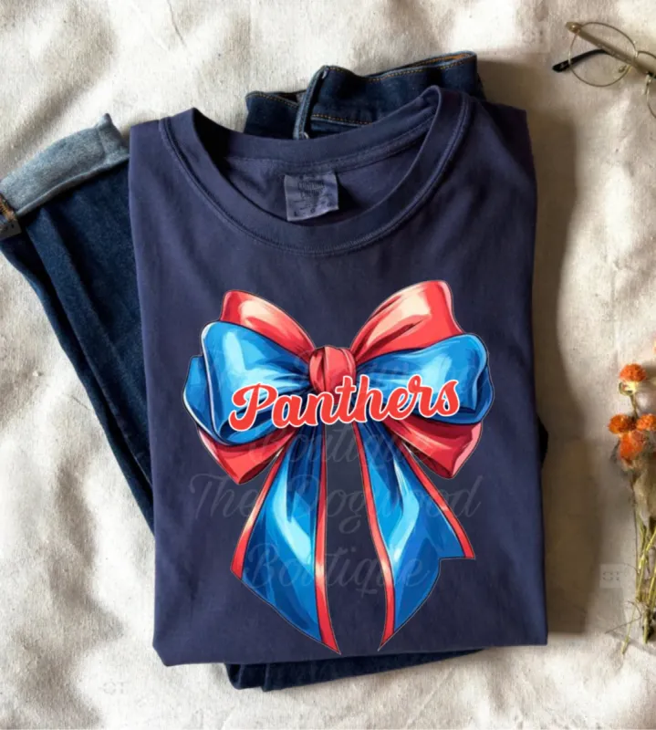 Panthers Bow Sweatshirt or Tee sold by The Dogwood Boutique
