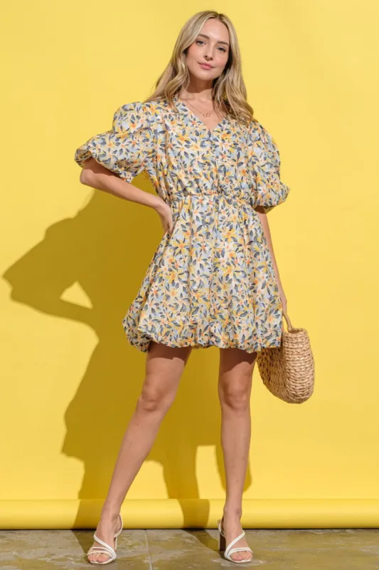 And The Why Full Size Floral Surplice Puff Sleeve Dress sold by The Dogwood Boutique