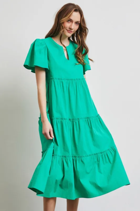 HEYSON Full Size Cotton Poplin Ruffled Tiered Midi Dress sold by The Dogwood Boutique