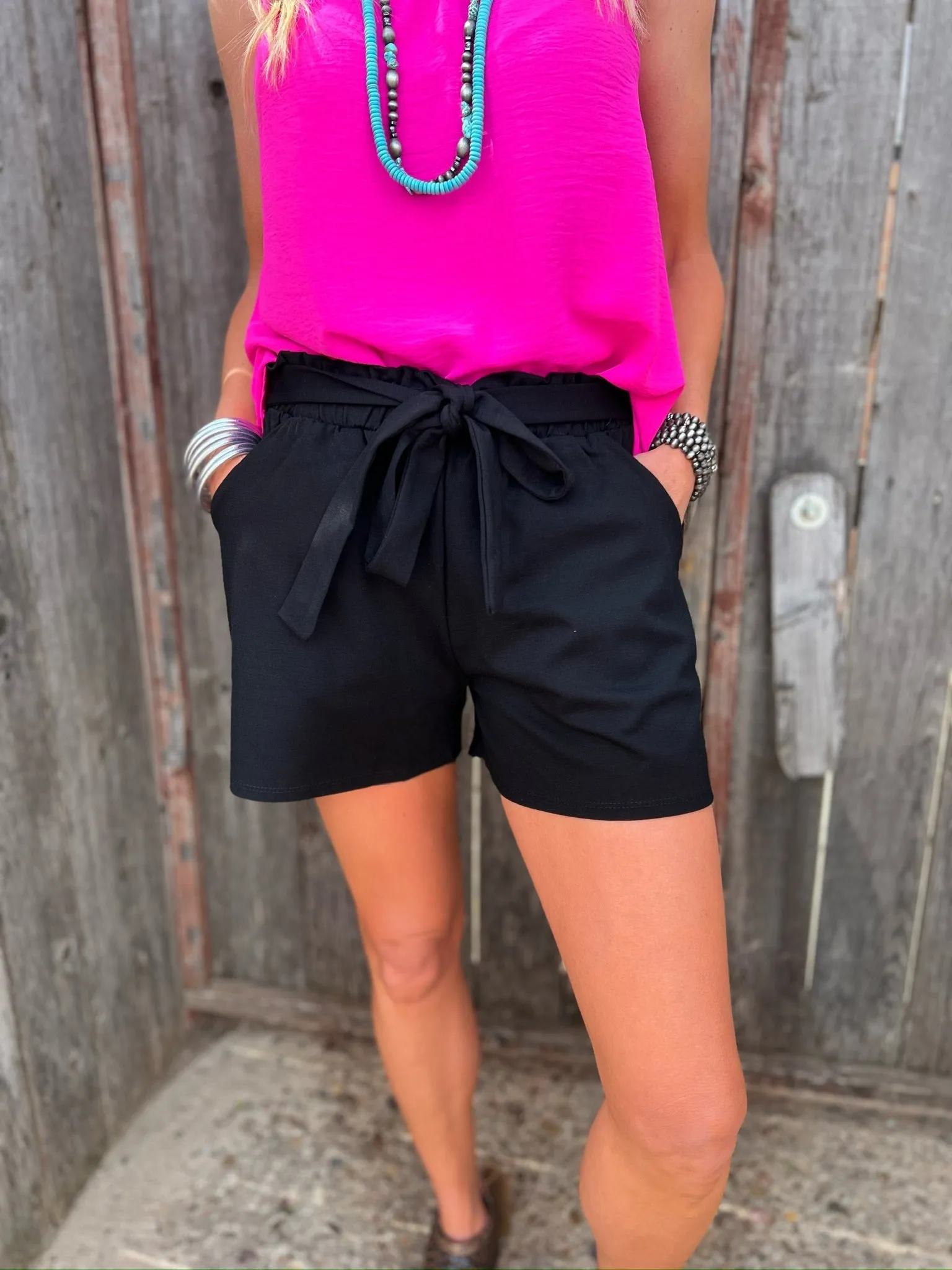 Brenna Black Tie-Waist Shorts sold by The Dogwood Boutique product image thumbnail 3