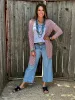 Mauve Striped Mid-Length Cardigan sold by The Dogwood Boutique