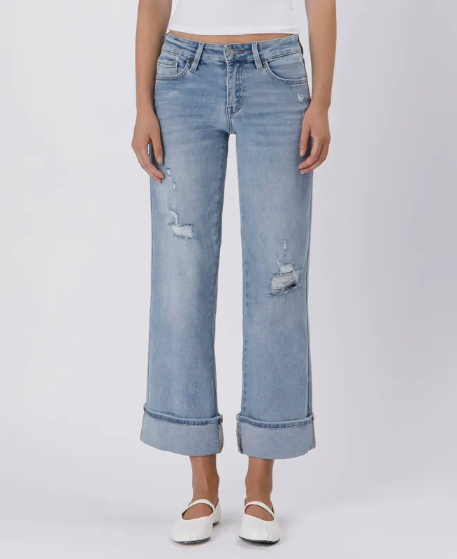 Mid Rise Cuffed Ankle Wide Jeans sold by The Dogwood Boutique