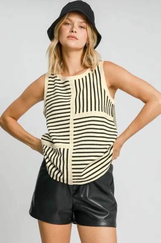 Umgee Round Neck Texture Striped Tank sold by The Dogwood Boutique