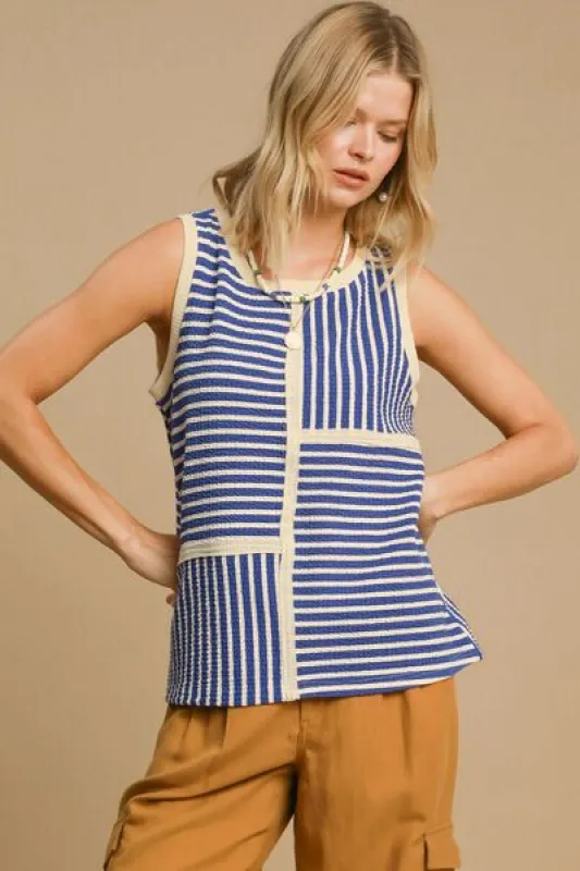 Umgee Round Neck Texture Striped Tank sold by The Dogwood Boutique