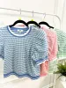 Striped texture short puff sleeve top sold by The Dogwood Boutique