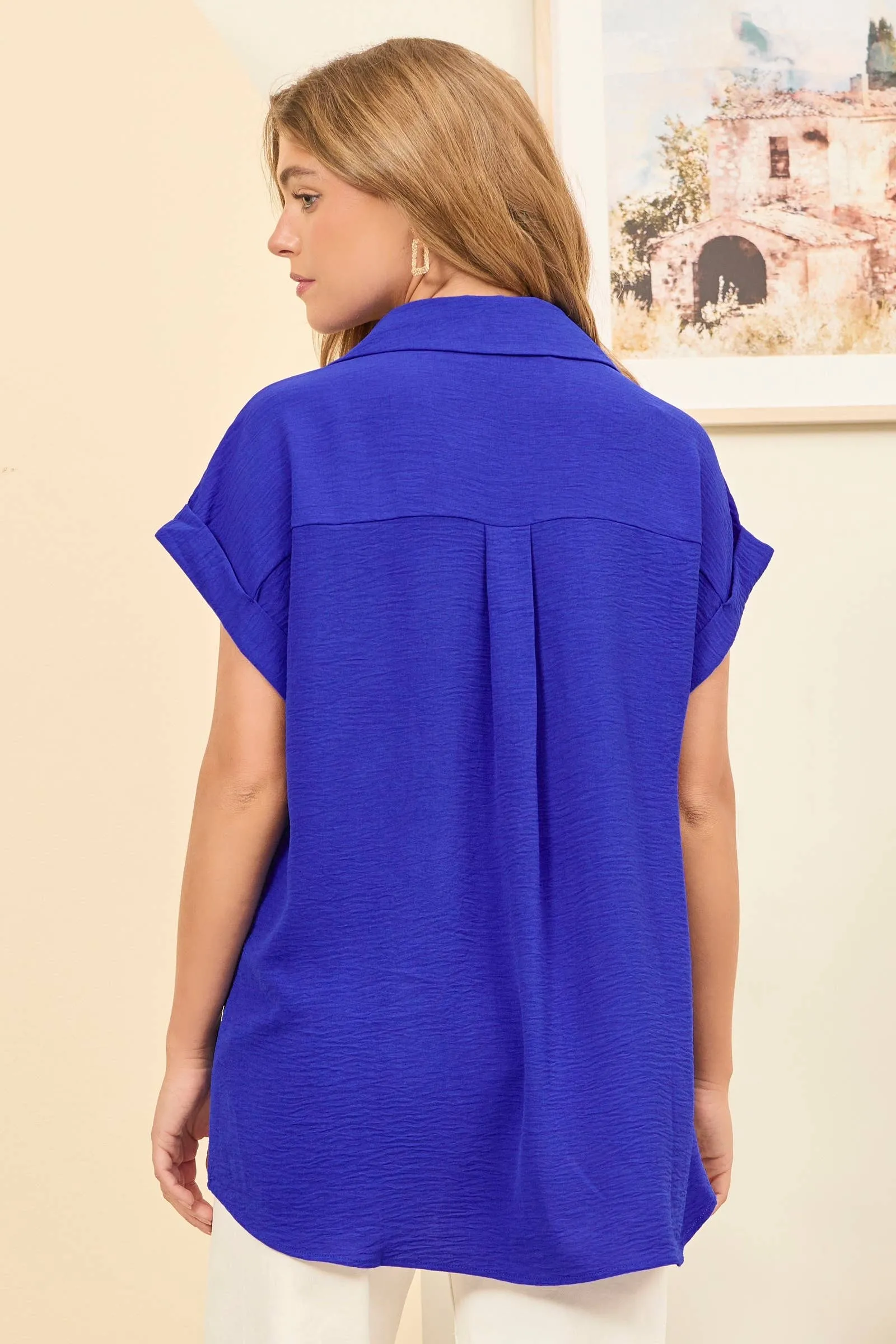 Royal Blue Pleated Button Woven Top sold by The Dogwood Boutique product image thumbnail 3