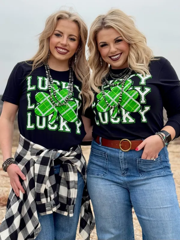 Lucky Repeat in Green & White Tee & Sweatshirt sold by The Dogwood Boutique