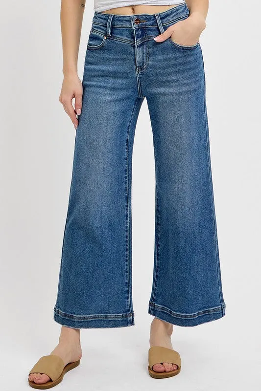 RISEN Full Size High Rise Crop Wide Leg Front Yoke Detail Jeans Plus Size sold by The Dogwood Boutique product image thumbnail 3