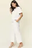 Double Take Full Size Texture Half Zip Short Sleeve Top and Pants Set sold by The Dogwood Boutique