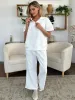 Double Take Full Size Texture Half Zip Short Sleeve Top and Pants Set sold by The Dogwood Boutique